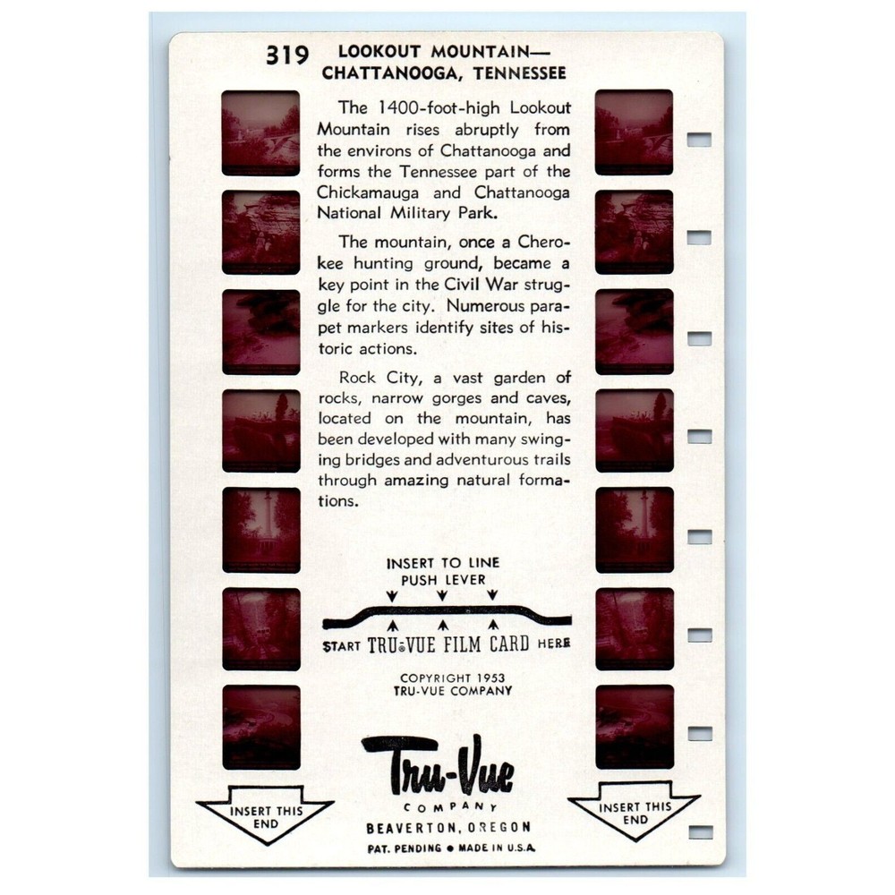 Vintage Tru Vue Tru-Vue Film Card Lookout‎ Mountain Chattanooga Tennessee 319 3D